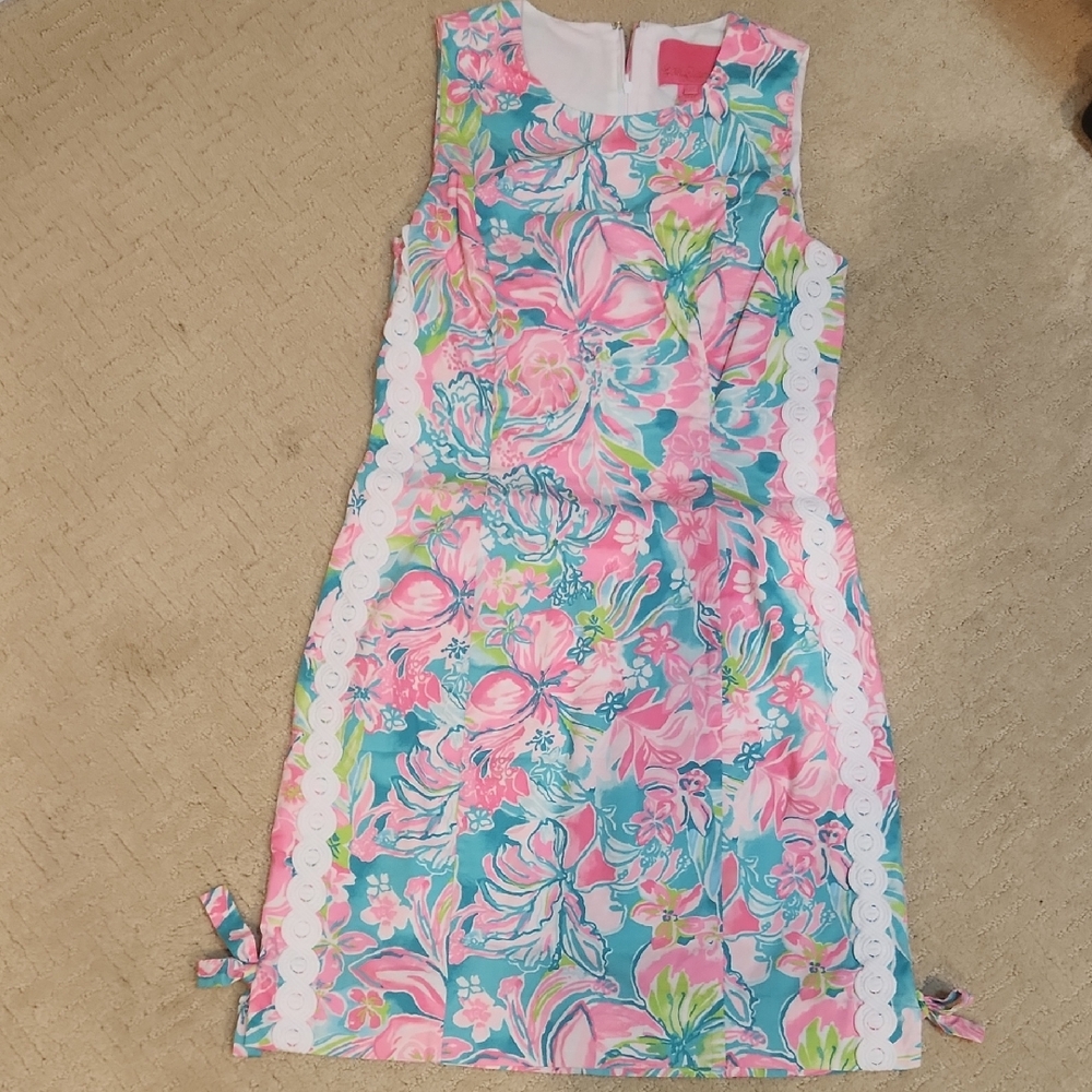 Lilly Pulitzer Womens Floral Dress - Pink and Aqua Blue